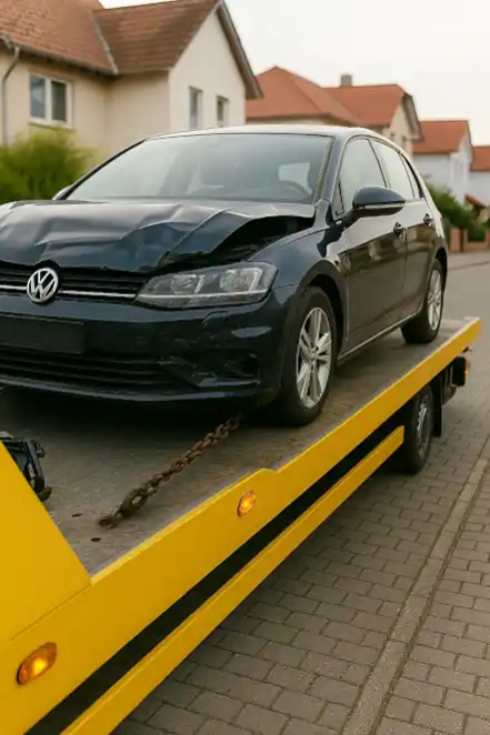 Ein defektes Auto wird zum Autoankauf in Gießen abgeschleppt.